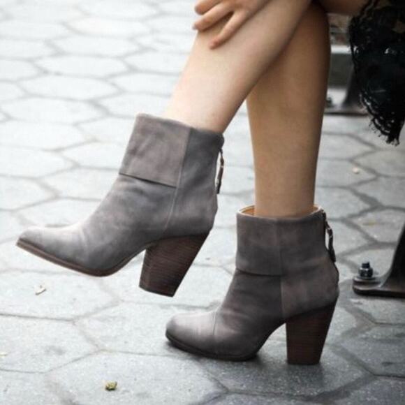 Rag & Bone Newbury Leather Gray Heeled Ankle Boots Size 38.5 - Picture 1 of 8